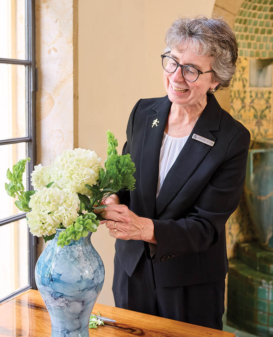 Kathleen Hutton arranges hydrangeas 