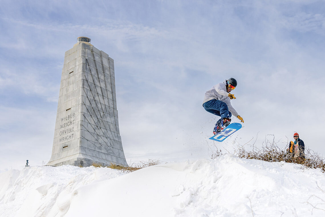 Snowboarder at Wright Brothers National Memorial