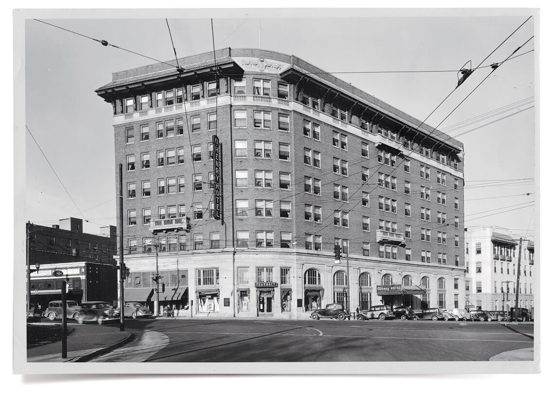 Black and white photo of the O. Henry Hotel