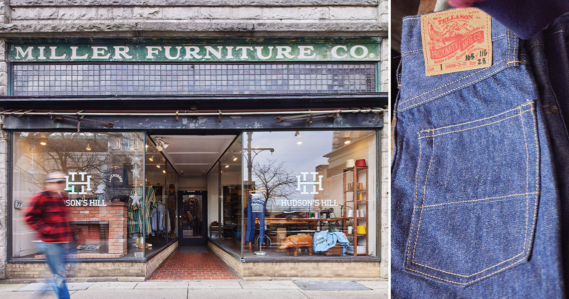 Storefront of Miller Furniture Co. and jeans