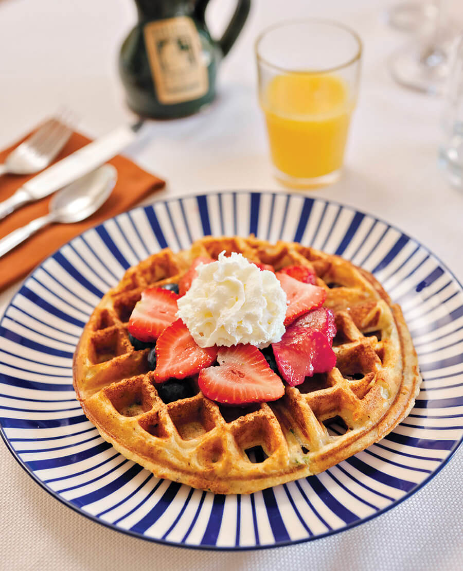 Waffles at breakfast at Morehead Manor