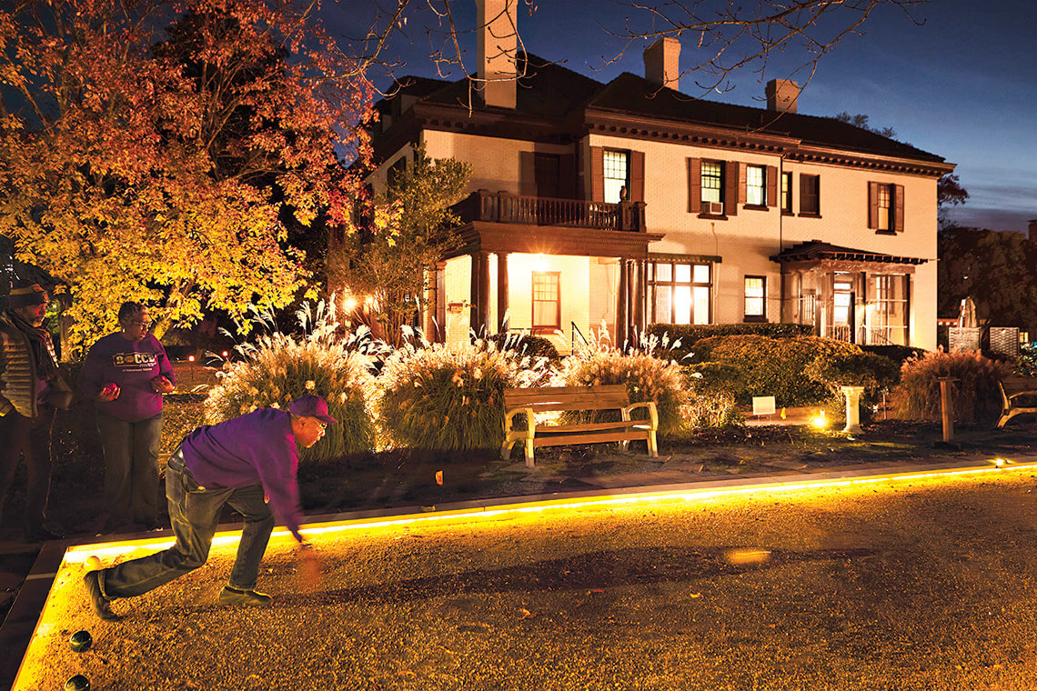 Evening bocce game at Morehead Manor
