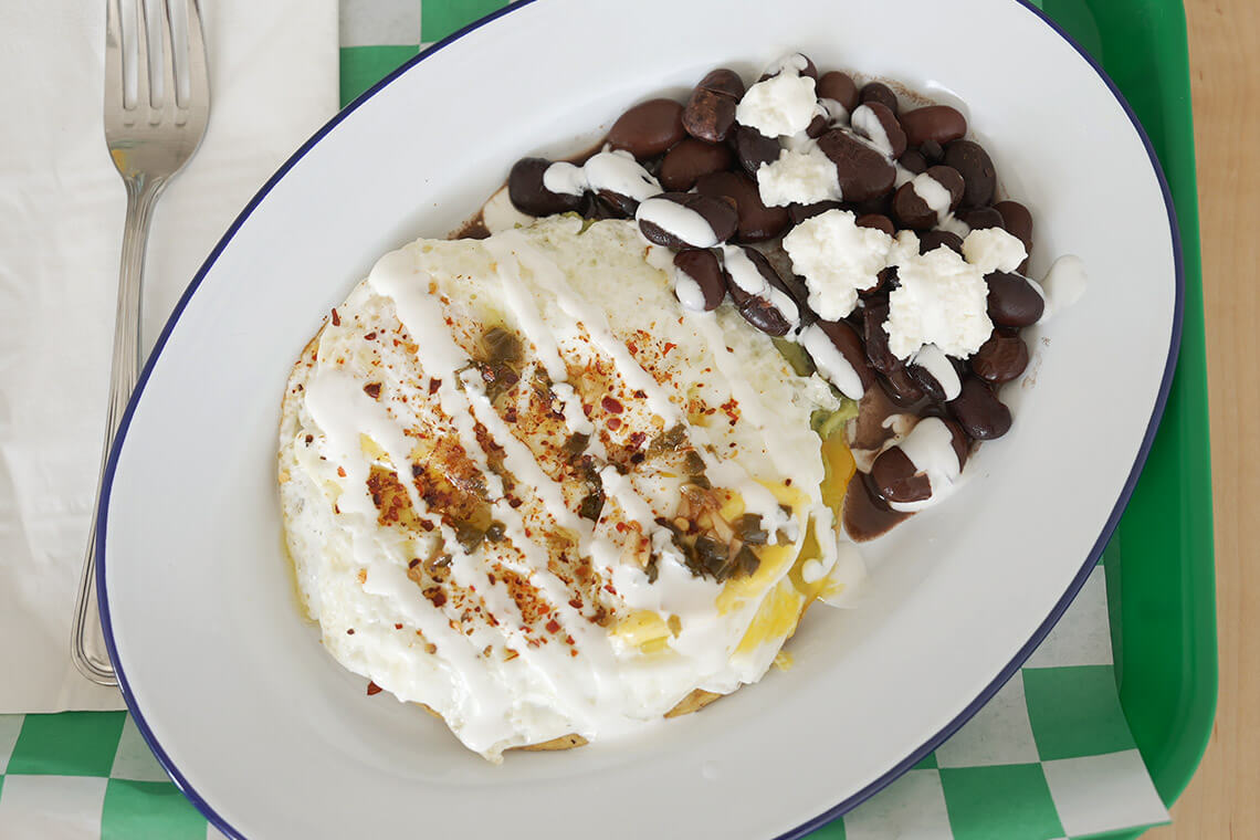 Tostada and beans at Hatch in Durham