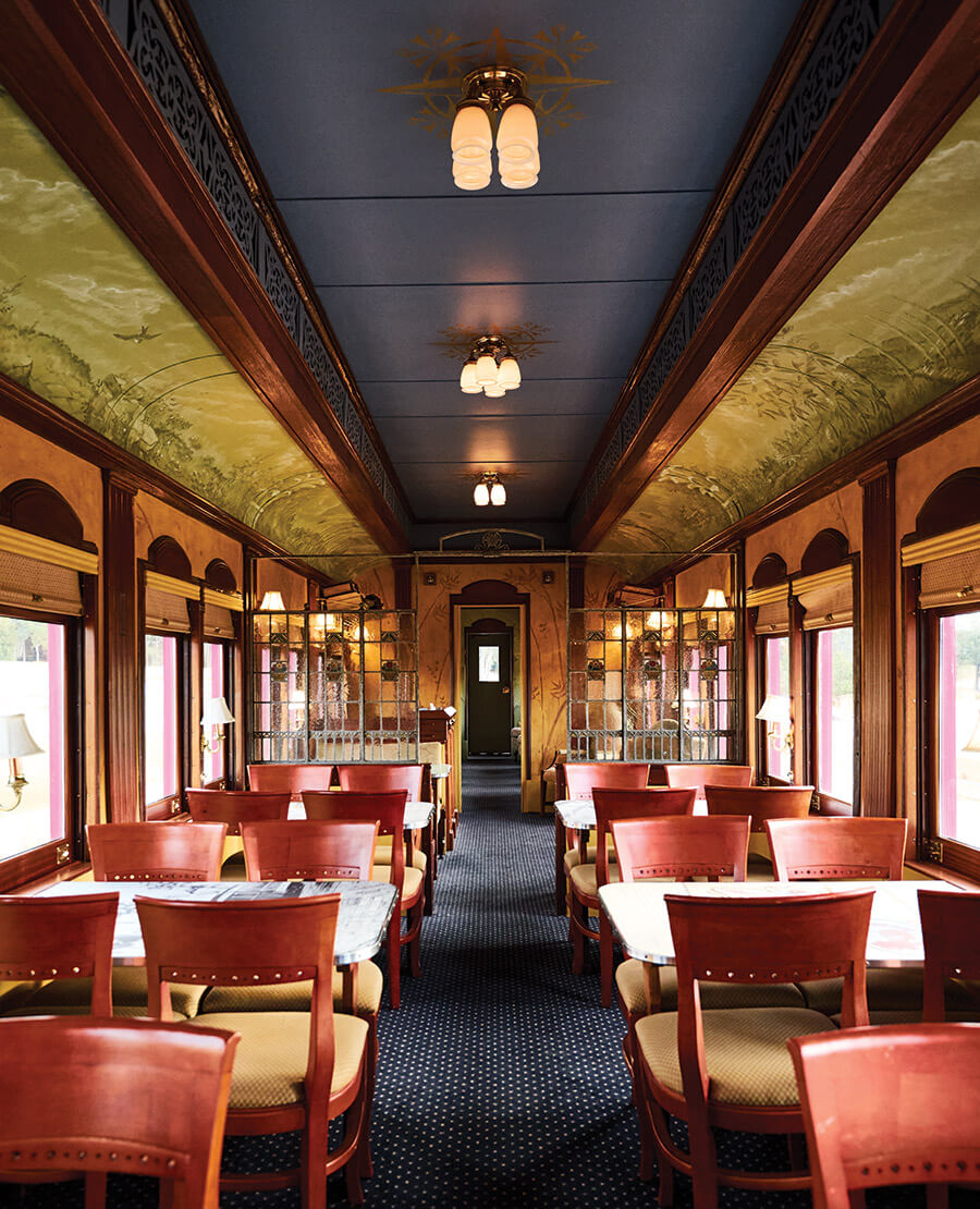 Dining car in The Defender, part of the Aberdeen, Carolina & Western Railway