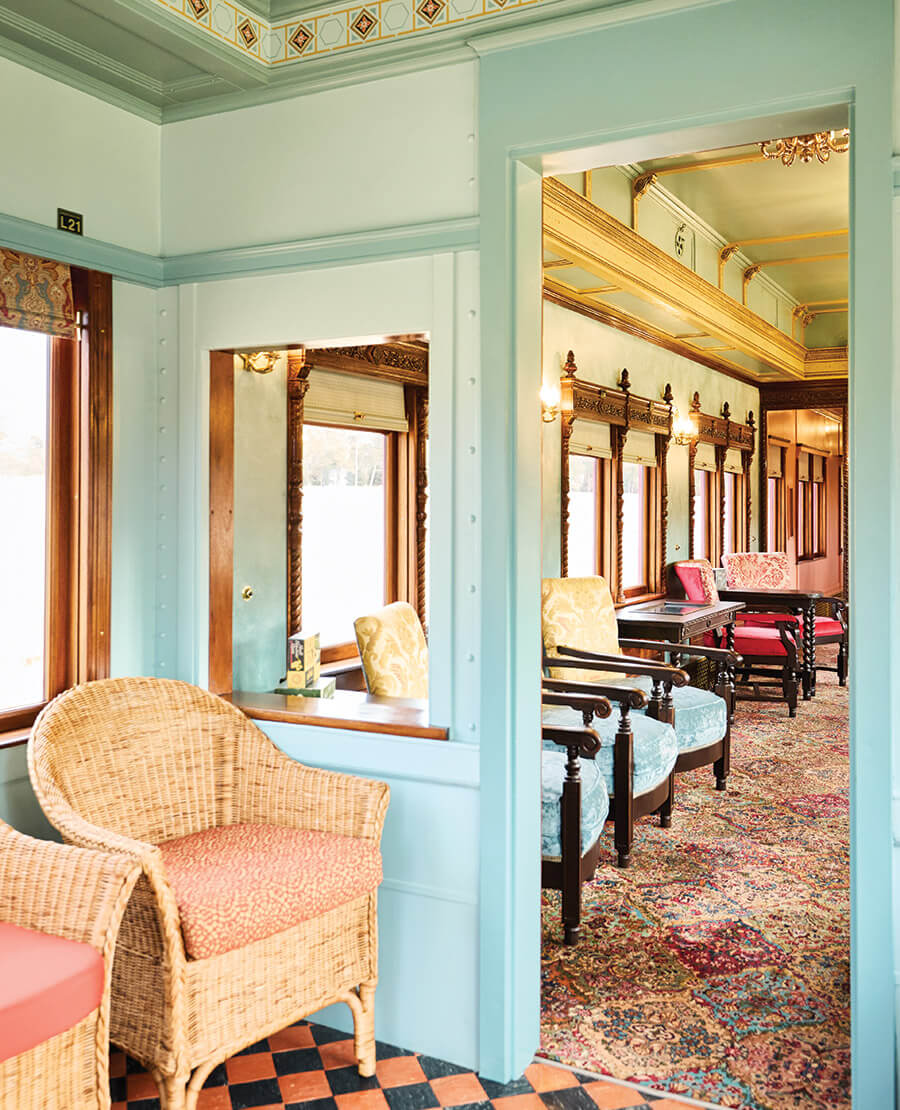 Art Deco train cars in The Mission Santa Ynez