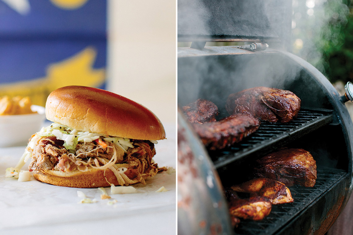 Barbecue sandwich and on the smoker