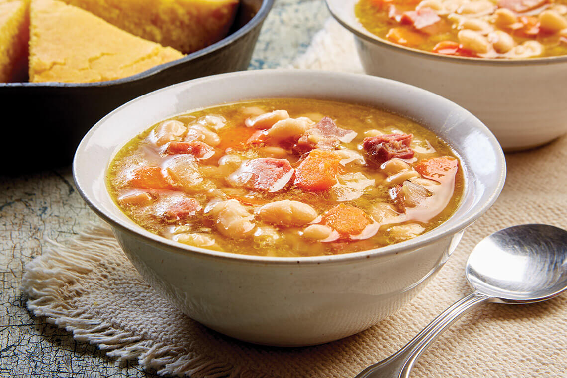 Bowl of bean and ham bone soup