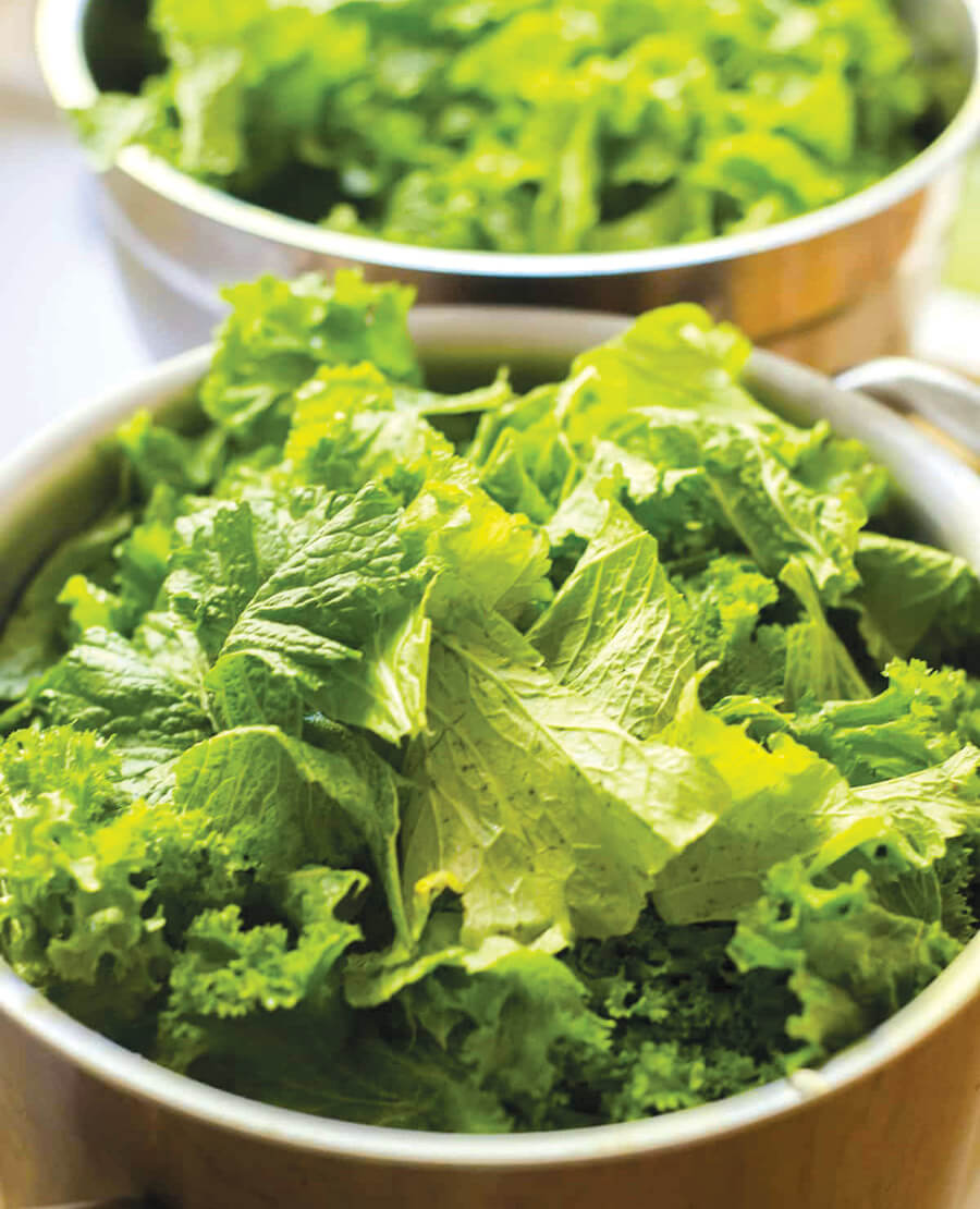 Pot of mustard Greens