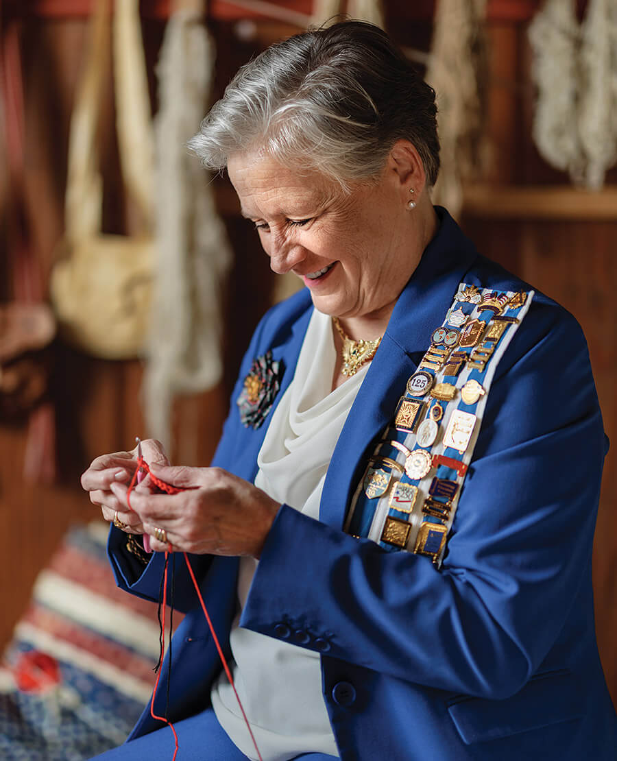 Morris Giust crochets a knit poppy