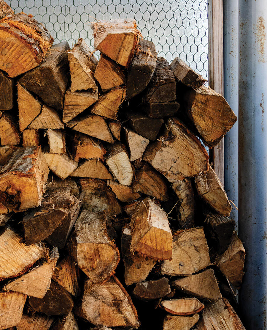 Stack of oak wood for smoking meat