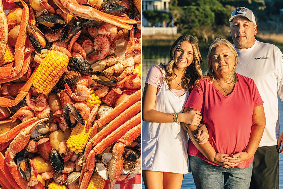 Crab bowl with corn, shrimp, and mussels. Sara Grace, Kim, and Brad Watson