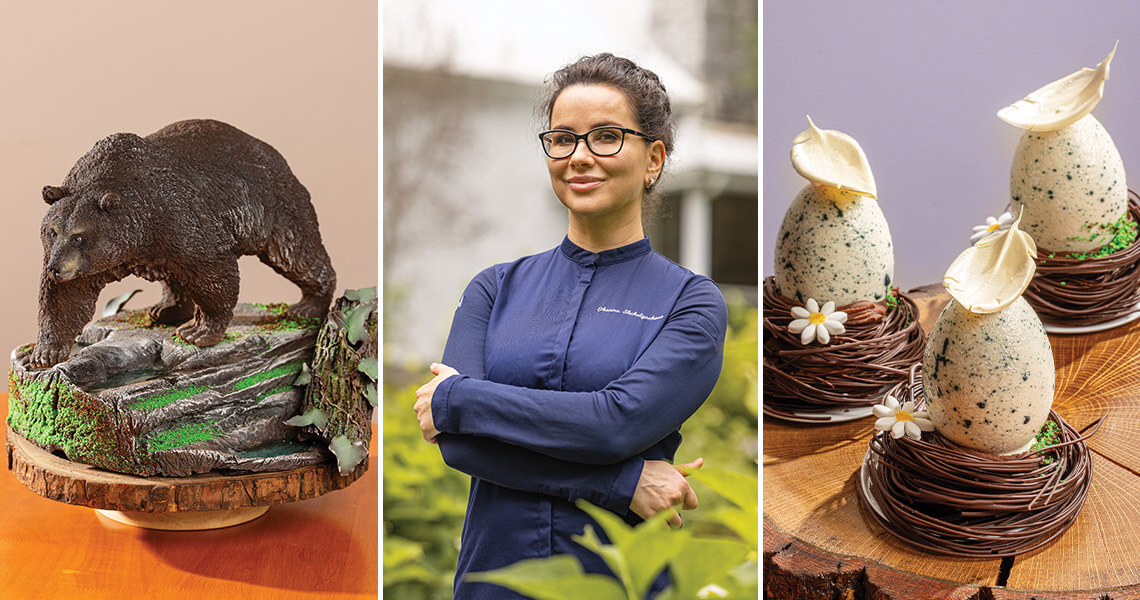Chocolate creations and chef Oksana Shchelgachova at Edelweiss Pastry Boutique