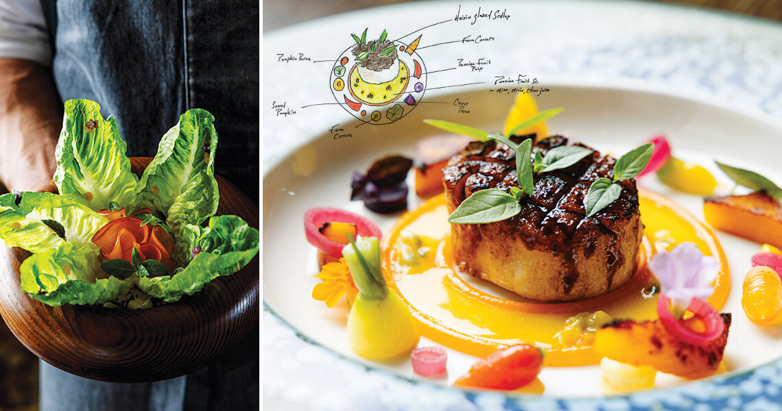 Composed salad and hoisin-glazed sea scallop at Herons in Cary, NC