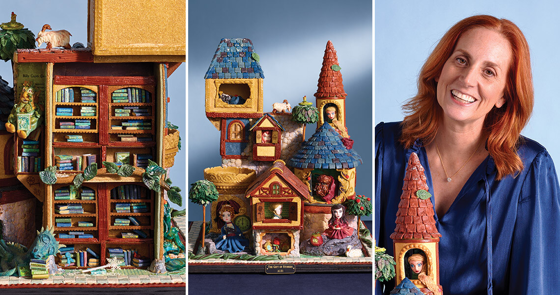 Gingerbread library and house and artist Lindsay Deibler