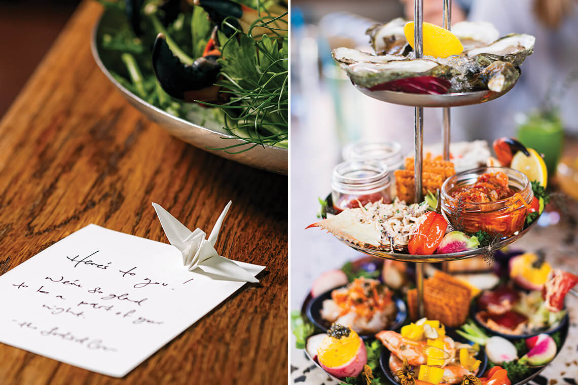 Paper crane and seafood tower at Seabird