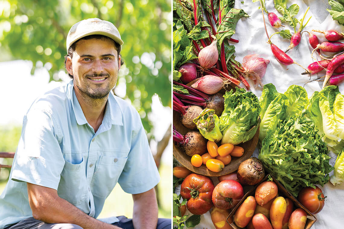 Evan Chender and fresh produce