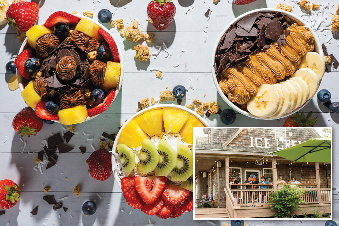 Acai bowls and exterior of The Spot in Nags Head