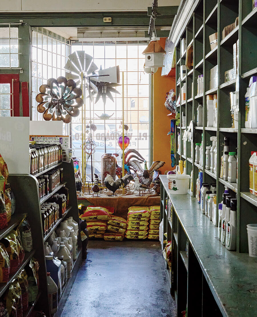Aisle and shelves inside Womble Hardware & P.L. Woodard & Co. 