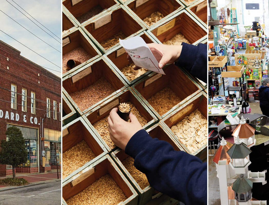 Shoppers buying seeds at P.L. Woodard & Co. and store exterior