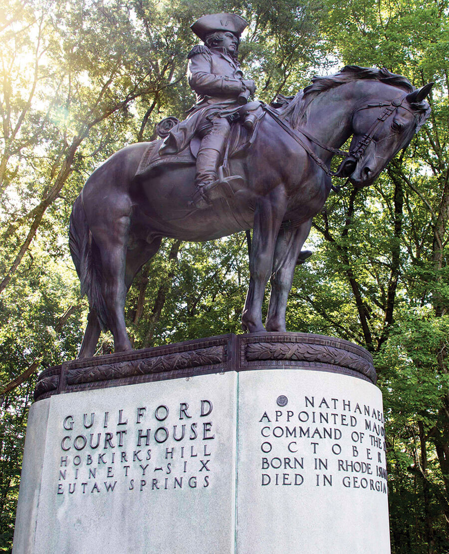 Statue of Nathaniel Green outside of the Guilford Courthouse