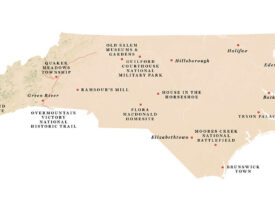 Map of North Carolina with historic sites