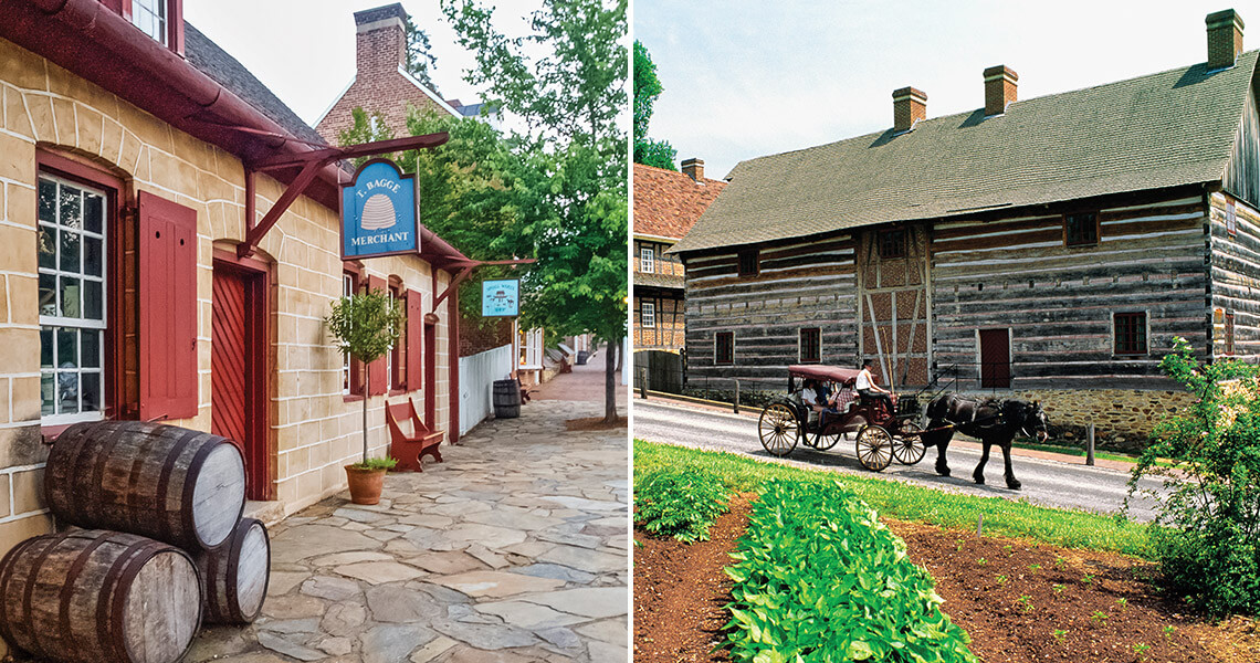 Cooperage and horse-drawn carriage at Old Salem, NC