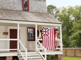 Early American flag outside the Bradford-Denton House in Halifax
