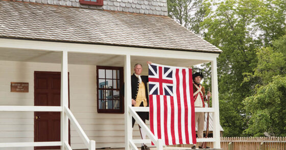 Early American flag outside the Bradford-Denton House in Halifax