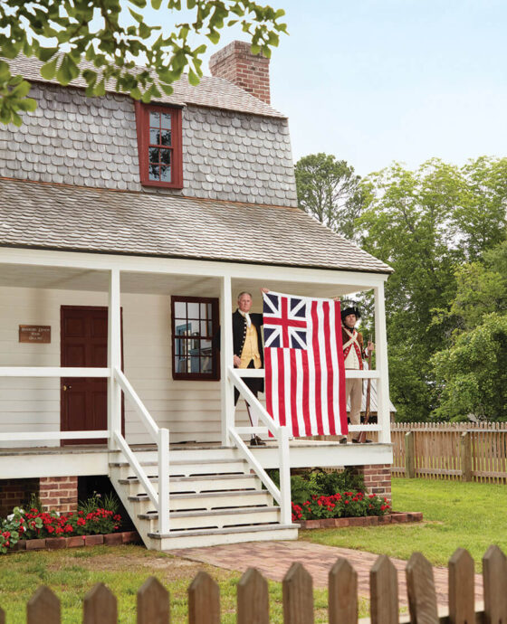 Early American flag outside the Bradford-Denton House in Halifax