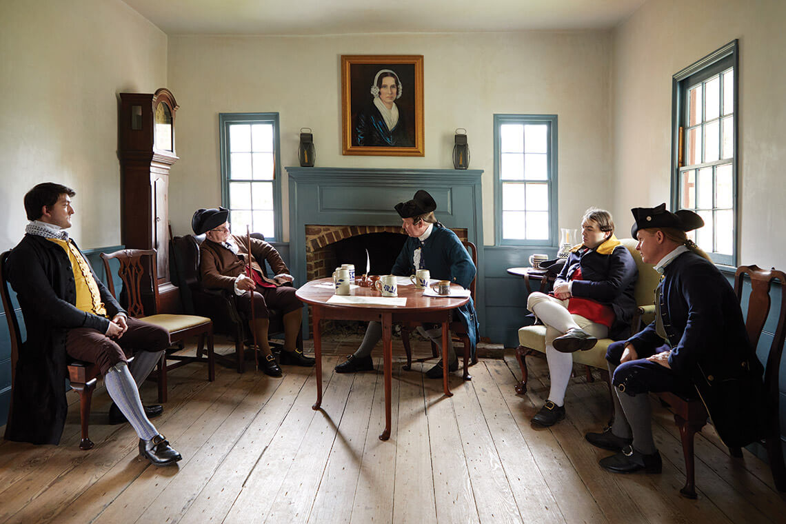 Reenactors in the Bradford-Denton House in Halifax