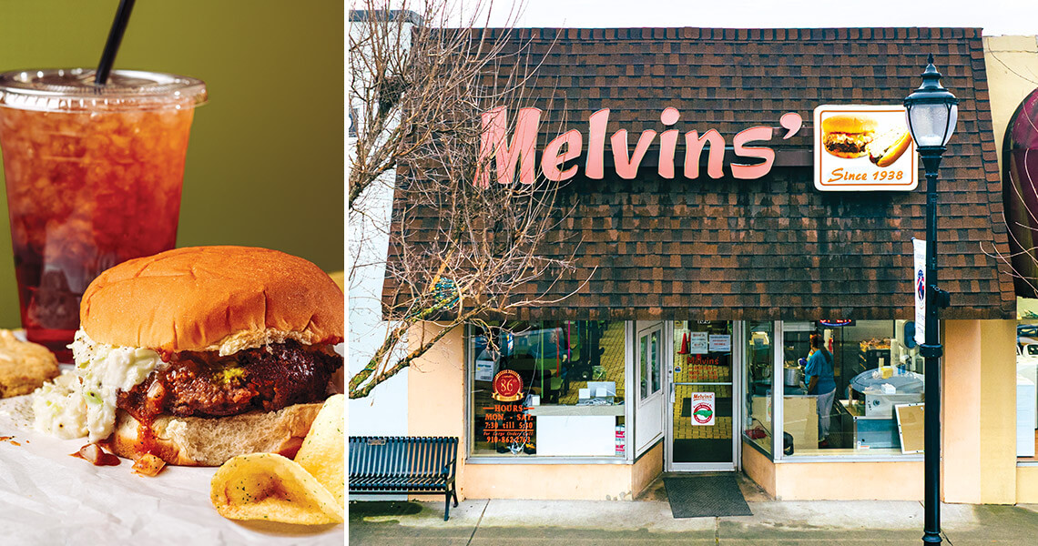 Burger and exterior of Melvin's