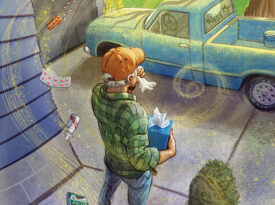 Illustration of author armed with allergy medications