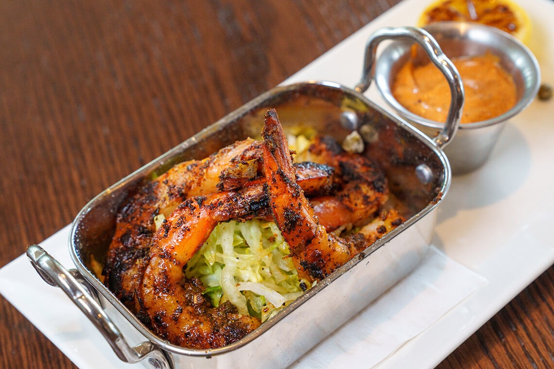 Blackened shrimp cocktail at PL8TE