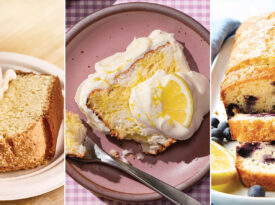 Cream cheese pound cake, daffodil cake, and lemon blueberry cake