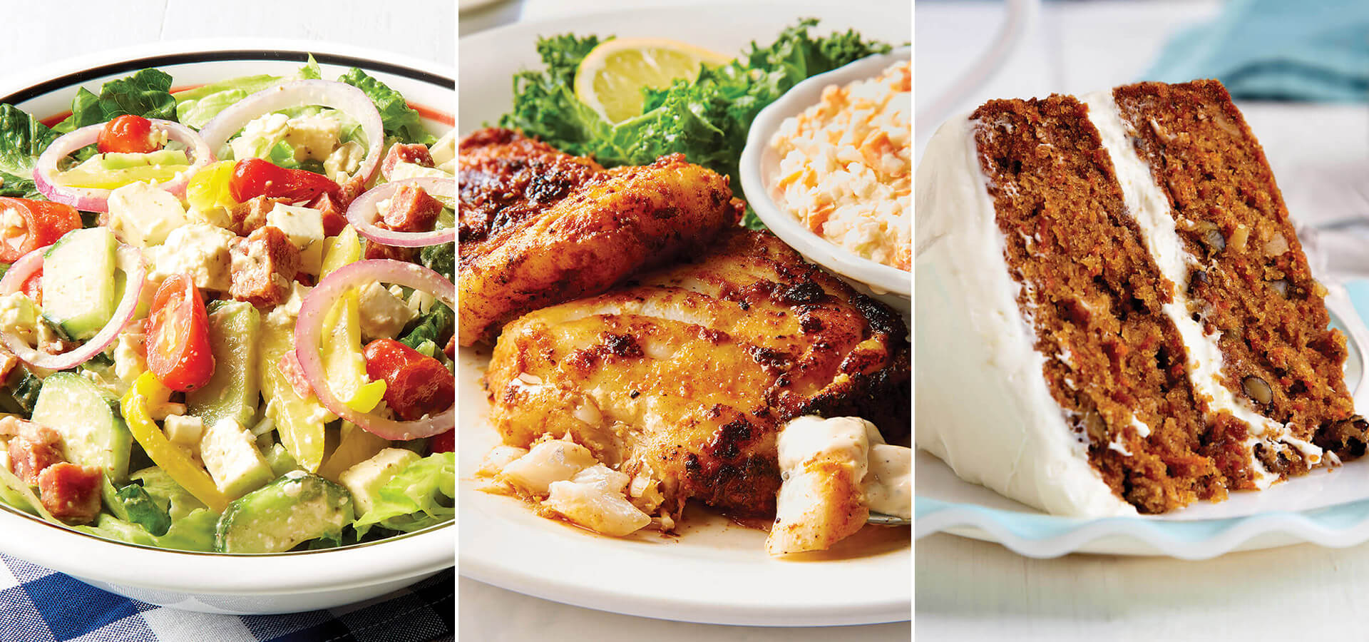 Chopped Italian Salad, Blackened Cod, and Carrot Cake