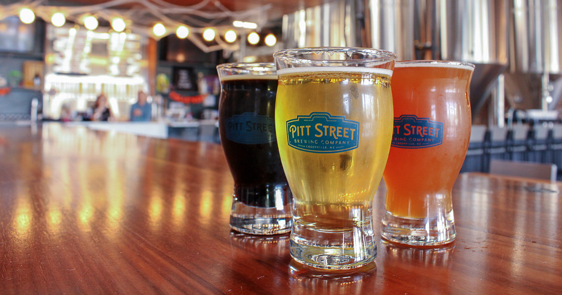 Pint glasses at Pitt Street Brewing