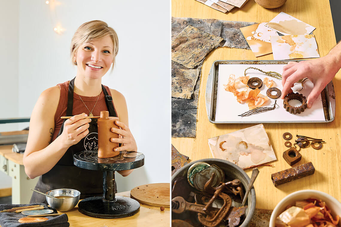 Hannah Burnisky and Jason Pierson at work at Cold Mountain Art Collective