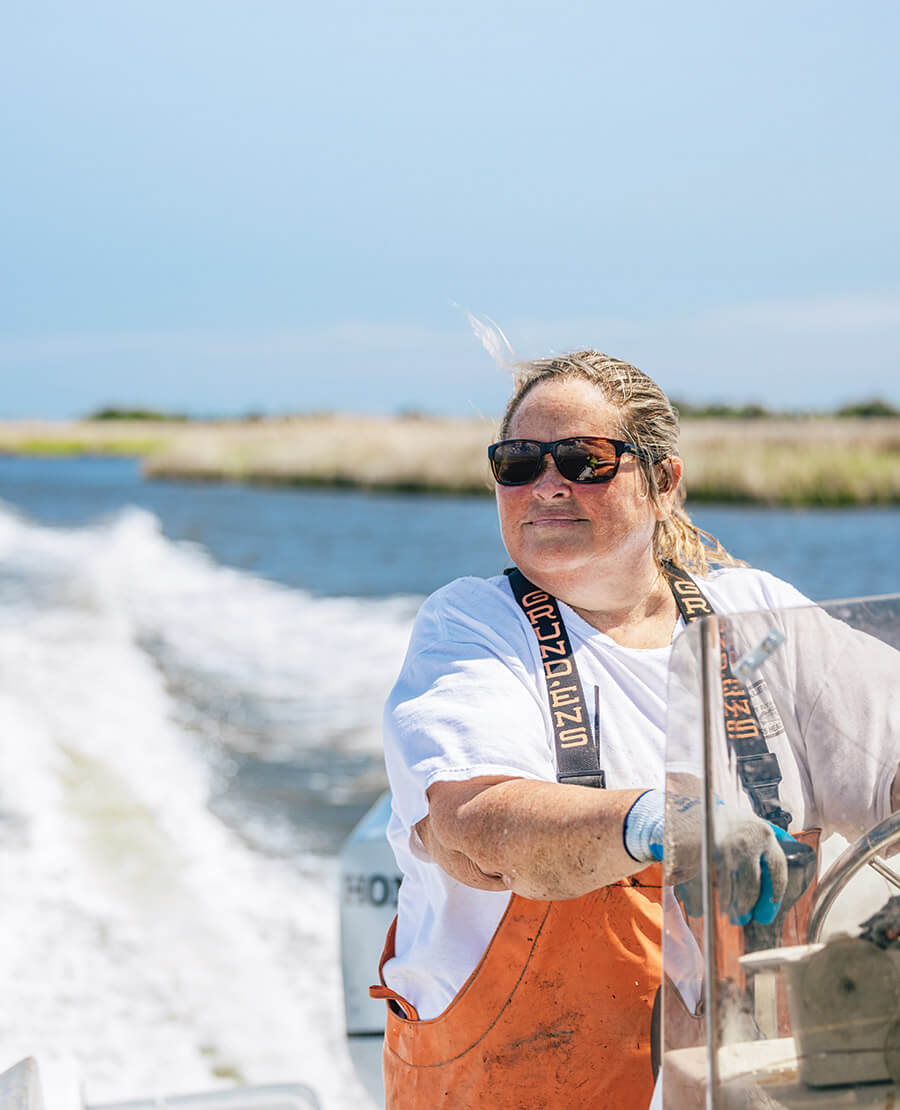 Vicki Basnight on her boat, Old Red