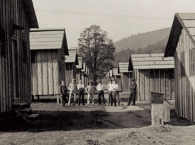 Black and white photo of German internees in Old Heidelberg