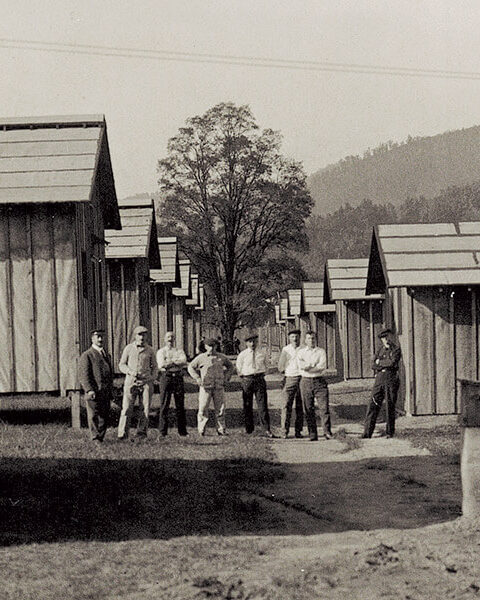 Black and white photo of German internees in Old Heidelberg