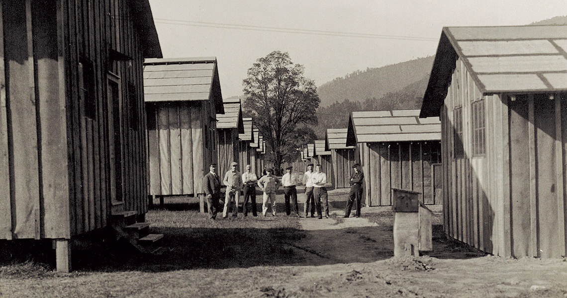 Black and white photo of German internees in Old Heidelberg