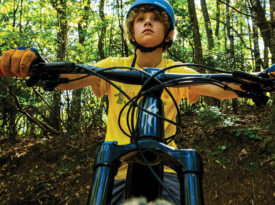 The author's son, Tomas, on his mountain bike