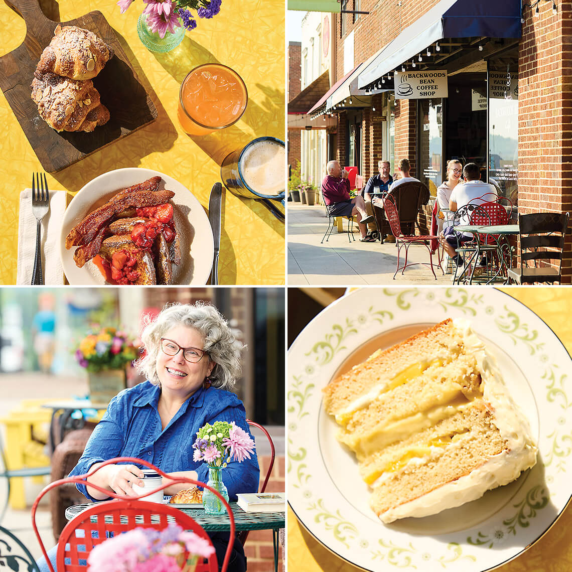 French toast, croissants, and cake at Backwoods Bean Coffee Shop, and co-owner Rebecca Babbitt