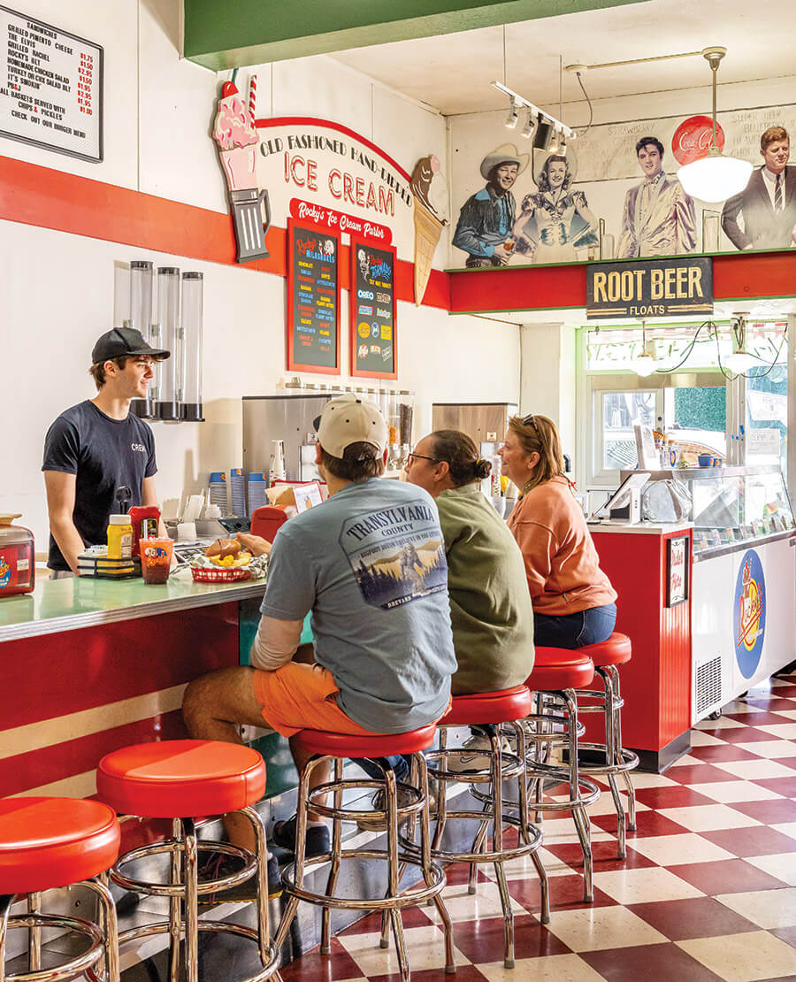 Patrons at the counter at Rocky's Grill and Soda Shp