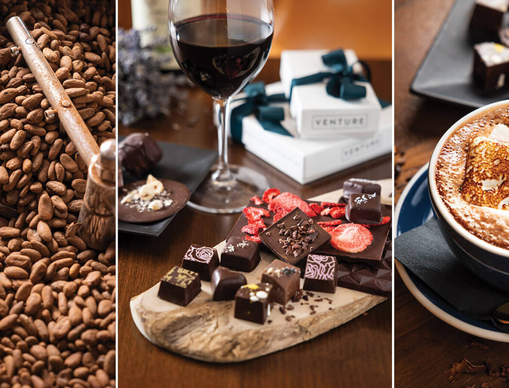 Roasting cacao beans, chocolate truffles, and hot chocolate at Venture Chocolate in Boone, NC