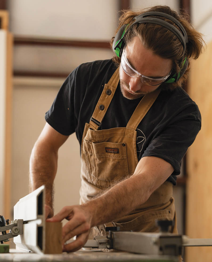 Christiaan Van Vliet working in his woodshop