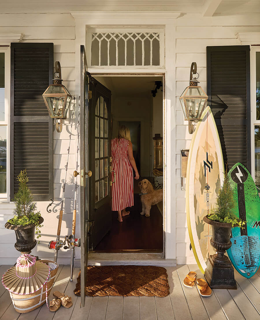 The author and her dog walk through the front door