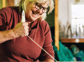 Heidi Harris Roberts crafts a net