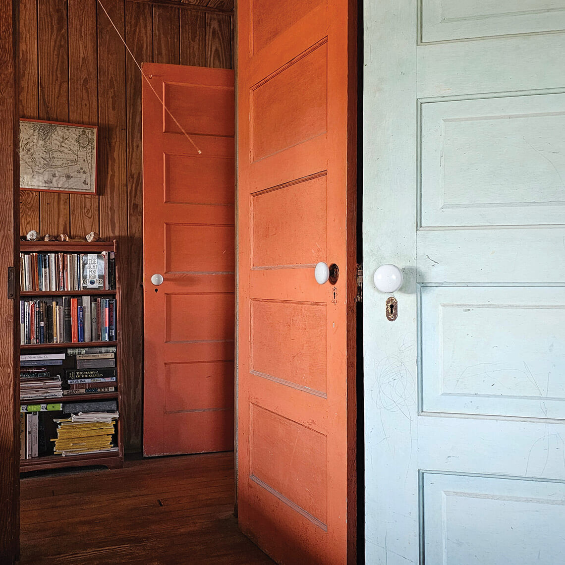 Doors painted different colors at Spider Villa