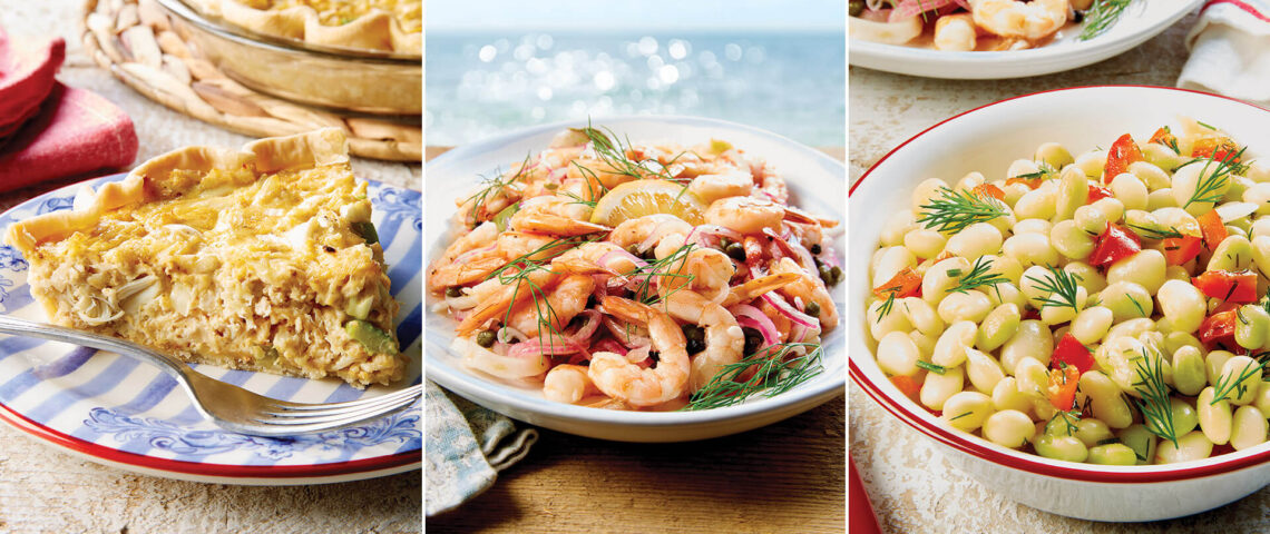 Crab pie, pickled shrimp, and butter beans